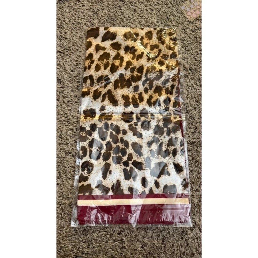Women Leopard Satin Hair Scarf 35” Square Head Wrap Bandana Silky Animal Print